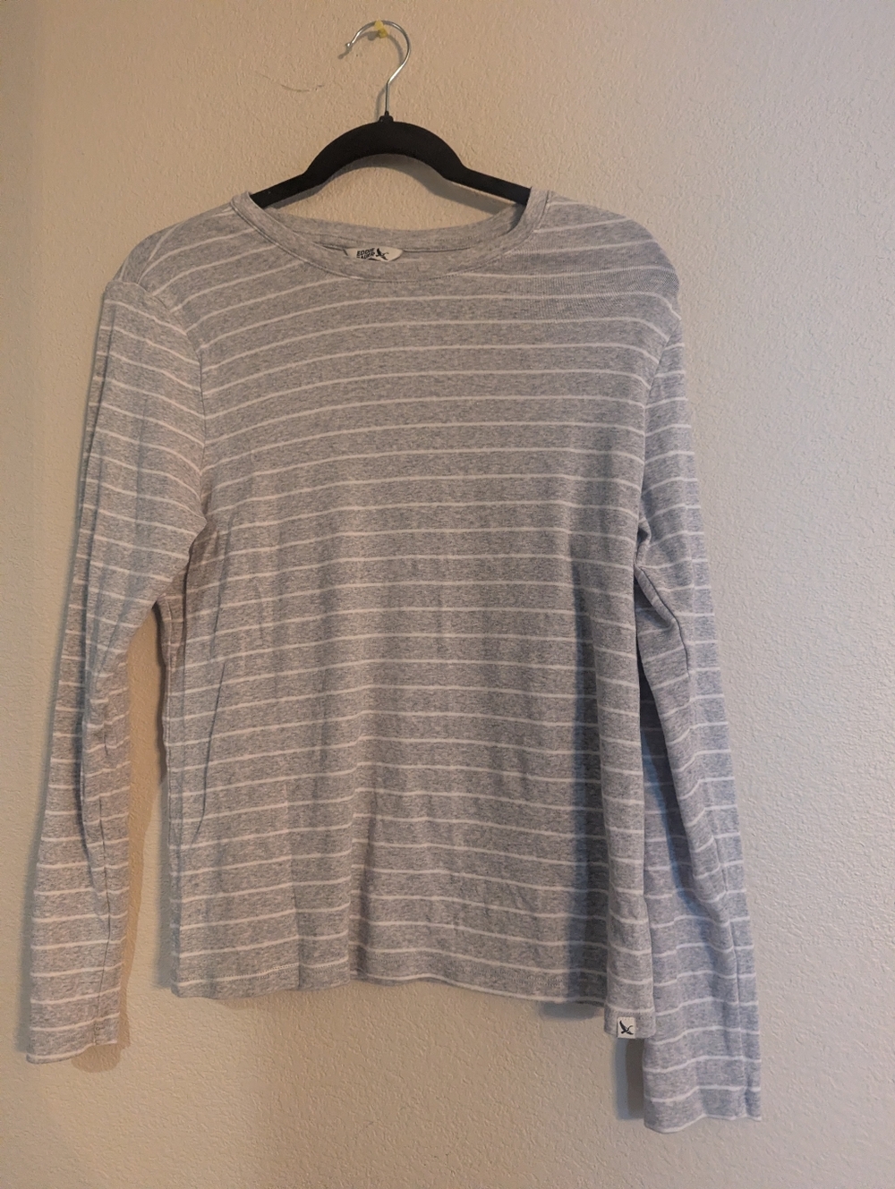Eddie Bauer Light Gray & White Striped Long Sleeve